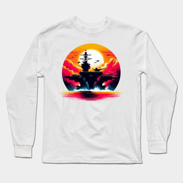 Aircraft Carrier Long Sleeve T-Shirt by Vehicles-Art